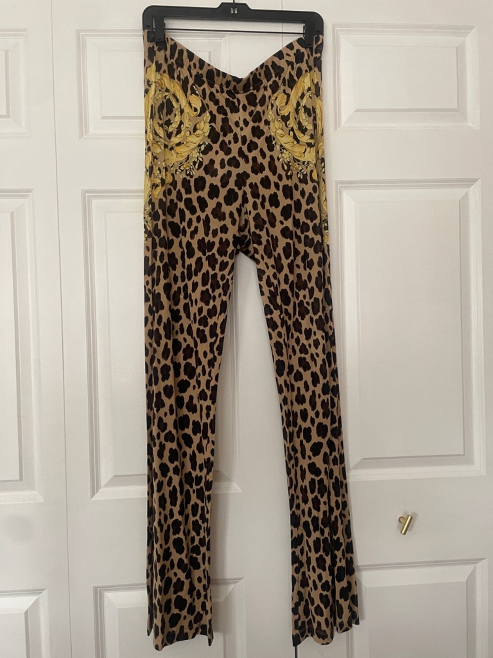 Versace Brown Leopard Print Trousers with Gold Medallion